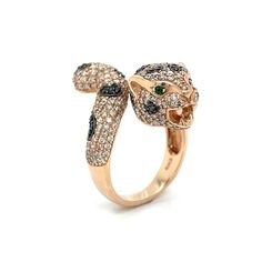 This stunning ring from the Effy Panther Collection is sure to make you stand out in a crowd! This ring contains 1.75 carats of stunning round cut diamonds, and two striking round cut emeralds as eyes. The stunning gemstones are set in 14k rose gold. This ring is the perfect anniversary, birthday or Christmas gift! Metal Type : 14k Rose GoldRing Size : 7Brand : EffySide Stone 1 : Stone Type : DiamondSide Stone 1 : Shape : RoundSide Stone 1 : Stone Weight : 1.75 ctwSide Stone 2 : Stone Type : Eme Luxury Rose Gold Emerald Ring With Diamonds, Luxury Rose Gold Emerald Diamond Ring, Panther Ring, Vintage Fine Jewelry, Jewelry Bridesmaid, 14k Rose Gold Ring, Jewelry Style, Rose Gold Diamonds, Bridesmaids Gifts