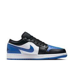 Air Jordan 1 Low 'Royal Toe' 553558-140 - KICKS CREW Classic Jordan Shoes For Streetwear, Classic Low-top Jordan Shoes, Classic Jordan Shoes With Cushioned Footbed, Classic Blue Basketball Shoes With Round Toe, Bea Alonzo, Air Jordan 1 Low, Jordan 1 Low, Blue Accents, Stylish Sneakers