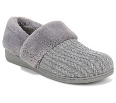 Pad around in supportive comfort each time you slip into these cable knit slippers. Faux fur trim and lining provides undeniable coziness on even the chilliest of mornings. From Vionic®. Comfortable Textured Footbed Slippers For Winter, Comfortable Winter Slippers With Faux Fur Trim, Faux Fur Lined Comfy Slippers, Cozy Synthetic Slippers, Comfortable Cozy Slippers With Faux Fur Lining, Cozy Slippers With Faux Fur Lining, Winter Loungewear Slippers With Textured Footbed, Cozy Synthetic Slippers For Winter, Winter Comfortable Slippers With Soft Texture