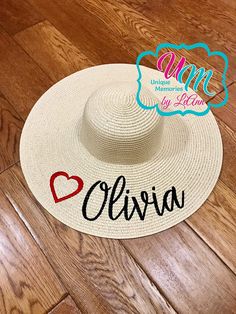 CUSTOM YOUR NAME & Heart floppy Beach Hat Name Embroidered Straw Hat For Beach With Short Brim, Holiday Straw Hat With Adjustable Curved Brim, Adjustable Straw Hat With Curved Brim For Holiday, Customizable Adjustable Beach Hats, Adjustable Curved Brim Sun Hat For Holiday, Adjustable Sun Hat With Curved Brim For Holidays, Adjustable Curved Brim Sun Hat For Holidays, Adjustable Brimmed Hat For Holiday, Casual Embroidered Hats For The Beach