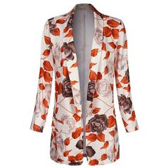 Retro Floral Printed Slim Suit Coat Floral Print Blazer, Slim Suit, Printed Blazer, Long Sleeves Coats, Trendy Clothes For Women, Suits Coats, Streetwear Women, Long Sleeve Casual, Blazers For Women