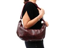 Wine Medium Topstitch Hobo Bag Leather Bags With Contrast Stitching For Everyday, Leather Travel Bag With Contrast Stitching, Rectangular Bags With Contrast Stitching For Everyday Use, Burgundy Hobo Bag With Zipper Closure, Everyday Burgundy Hobo Bag With Zipper Closure, Burgundy Hobo Bag With Zipper For Everyday Use, Everyday Bags With Contrast Stitching, Leather Hobo Clutch For Errands, Small Makeup Bag