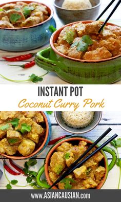 instant pot coconut curry pork in bowls with chopsticks