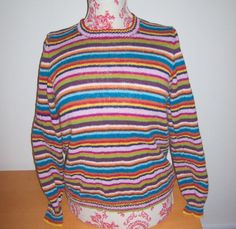 Made to order stripey jumper in your choice of 14 colours.  The stripes are in sequence and repeat although they could be random.  I've chosen either 2 rows or 4 rows for this pattern. All the yarns are 75% wool, 25% nylon/polyamide and are machine washable. The model pictured is a UK size 12 (34 to 36 inch bust) and I can knit this style in sizes from 32 inches up to 54 inches.  It's not a fitted style. Striped Fitted Crew Neck Sweater, Sweater Jumper, Fitted Style, Pullover Sweater Women, Model Pictures, Jumper Sweater, Wool Sweater, Women Pullover, Wool Sweaters