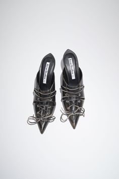 Lace-up heel mule Men Shoes With Jeans, Acne Studios Shoes, Black Mule, Acne Studio, Pointed Toe Heels, Shoes With Jeans, Boots And Sneakers, Leather Buckle, Strap Tops