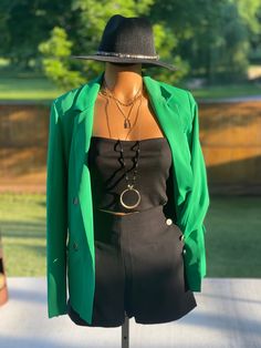 Double breasted in the most trending shade of green, this blazer is most definitely a Summer/Fall Closet staple! Pair with our crop strappy tank and side button shorts or a simple white on white Available in Small, Medium and Large Runs true with an easy boyfriend fit Fall Closet Staples, Button Shorts, Fall Closet, Boyfriend Blazer, White On White, Closet Staples, Simple White, Boyfriend Fit, Green Jacket