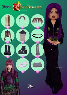 an image of a female doll with different hair styles and clothes for the character's avatar