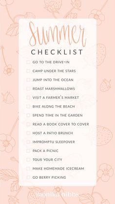 the summer checklist is shown in pink and white