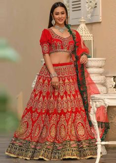 Buy Now Red Color Designer Bridal Lehenga Choli | Shreedesignsnx Velvet Lehenga, Neeta Lulla, Rohit Bal