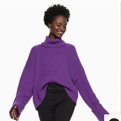 Nwt Nine West Chunky Sweater Purple Jewel Tone Turtle Neck Raglan Sleeve Wide Sleeves X-Large Cuffs Oversized Fit Armpit To Armpit: 24 Length From Shoulder: 22 Jeweled Sweater, Bulky Sweaters, Red Pullover, Long Sleeve Outerwear, Sweater Wool, Drop Shoulder Sweaters, Knit Turtleneck Sweater, Knitting Women Sweater, Chunky Knits Sweater