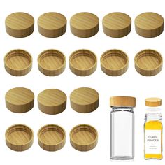 wooden lids and jars with honey in them