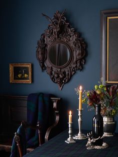 Vintage 19th Century Hunting Motif Black Forest Mirror Weston Table Victorian Interior Design 19th Century, Old English Living Room, Forest Mirror, Intricate Woodwork, Witch's Cottage, Black Cottage, English Living Room, Haint Blue, Victorian Mirror