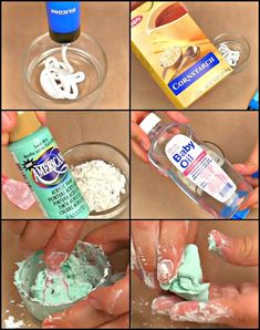 there are many pictures of different things in the photo, including toothpaste and mouthwashes