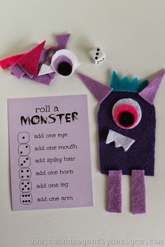 this is a craft project for kids to do with the monster and roll a dice game