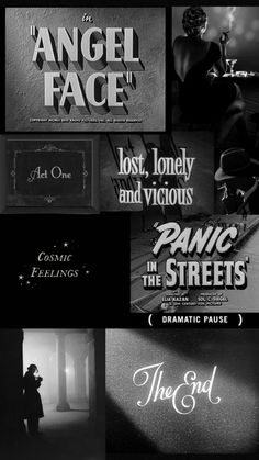 black and white images with the words angel face in different font styles, from left to right