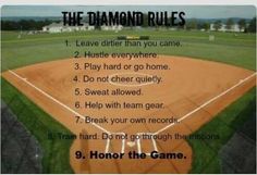 a baseball field with the rules for diamond rules written on it and an image of home plate