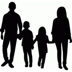 a family silhouetted against a white background holding hands and looking at each other in different directions