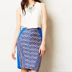 New With Tags! Beautiful Blue Pencil Skirt With A Colorful Geometric Print. Size 4. From A Pet Free Smoke Free Home. Brand Eva Franco From Anthropologie. Blue Summer Workwear Skirt, Blue Midi Pencil Skirt For Summer, Blue Summer Skirt For Work, Blue Skirt For Summer Workwear, Blue Workwear Skirt For Summer, Blue Relaxed Fit Pencil Skirt For Summer, Blue Lined Mini Skirt For Work, Chic Blue Mini Pencil Skirt, Casual Blue Pencil Skirt For Work