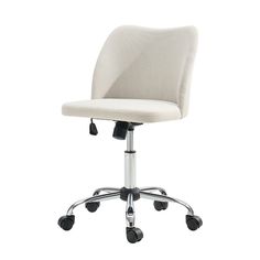 a white office chair with wheels and casteors on an isolated surface against a white background