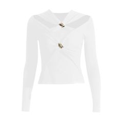 44981927968990|44981928067294|44981928100062 White Stretch Long Sleeve Top For Summer, White Fitted V-neck Top, T Shirt Female, Female Style, Shirt Female, Shirts For Women, Casual T Shirt, Metal Buckles, Casual T Shirts