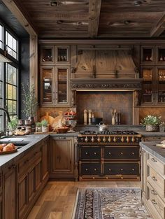 Kitchen Refresh Ideas, Rustic French Country Kitchen, Alder Kitchen Cabinets, Log Home Kitchens, Custom Kitchen Remodel, Mountain Dream Homes, Major Kitchen Appliances, Decor Kitchen Ideas