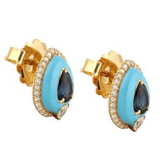 Modern style Gemstone jewelry. This Stud Earrings is made of gold and gemstone Diamond Enamel material and is capable of reflecting some light to produce a natural glow. A unique feature found only in premium jewelry. Info-These Earrings are handmade in 18k Yellow Gold: 4. 924 grams and Diamond: 0. 47 cts , Blue Sapphire :0. 98 cts .Enamel: 0.06 Grams (OPS-20161)  Care- This jewelry is made by hand featuring detailed workmanship. Be careful to avoid dropping or banging as physical impacts can result in damage to the pieces including stones falling off. To care for your or jewelry, take caution to keep away from harsh chemicals, Perfume, and Water. You may wipe with a clean polishing cloth to maintain a beautiful shine. Keep in mind that extensive exposure to saltwater, sunlight or harsh ch Premium Jewelry, Forever Jewelry, Enamel Earrings, Evil Eye Jewelry, Mens Jewelry Bracelet, Eye Jewelry, Fine Jewelry Gift, Natural Glow, Sapphire Gemstone