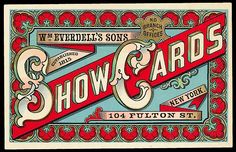 an old fashioned show card with the word show cards on it's front and sides