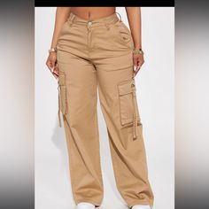 Fashion Nova Lay Low Wide Leg Cargo Pants Size Small. Brand New In Package Color: Khaki High-waisted Cargo Style Parachute Pants, High Waist Pants With Side Pockets, Lay Low, Fashion Nova Pants, Jumpsuit Fashion, Color Khaki, Cargo Pants, Khaki Pants, Fashion Nova