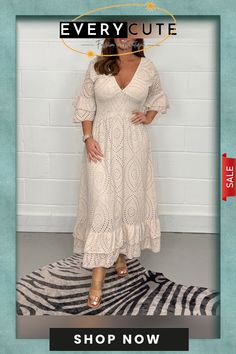 52% Off??embroidery Anglaise Frill Sleeve Midi Dress Cream V-neck Dress With Floral Embroidery, Embroidered Beige Midi Dress, Chic Beige Floral Embroidery Dress, Elegant Embroidered V-neck Maxi Dress, Elegant Embroidered V-neck Midi Dress, Beige Embroidered Lace Dress, Spring Embroidered V-neck Midi Dress, Chic Beige Midi Dress With Floral Embroidery, Summer Beige Broderie Anglaise Dress