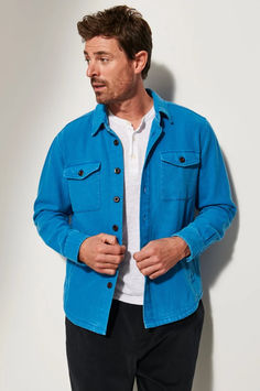 The Barton Street cotton over-shirt is substantial enough to wear as a lightweight jacket. Unstructured Long Sleeve Utility Jacket With Button Closure, Casual Utility Jacket With Spread Collar For Spring, Cotton Outerwear With Button Closure And Casual Collar, Spring Unstructured Utility Jacket With Buttoned Pockets, Unstructured Collared Utility Jacket With Buttoned Pockets, Unstructured Utility Jacket With Lapel Collar, Utility Shacket With Lapel Collar And Snap Buttons, Spring Unstructured Button-up Utility Jacket, Utility Shacket With Snap Buttons And Lapel Collar