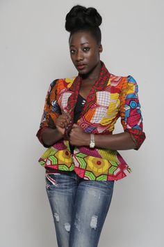 "A unique African Print Patchwork Jacket, made with about 8 different fabrics. This makes each jacket so unique, no 2 are the same. Fully lined, banded at the waist, one button. This beautiful jacket can be worn with a skinny jeans, a pencil skirt or over a fitting dress. Extra Small Bust 33\" Waist 26\" Small Bust 34-35\" Waist 29-30\" Medium Bust 36-38\" Waist 30-32\" Large Bust : 39\" - 41 Waist: 32\" - 34 XLarge Bust: 42\"- 44\" Waist : 38\"-40 XXL Bust: 44\" - 46\" Waist: 42\" -44\" 3XL Bus Ankara Jackets, Mode Prints, African Tops, Ghanaian Fashion, Afrikaanse Mode, Patchwork Jacket, Womens Jackets, African Clothing Styles, African Print Fabric