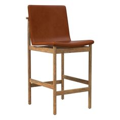 a brown leather bar stool against a white background with the seat upholstered back