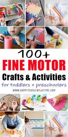 a collage of fine motor crafts and activities for toddlers