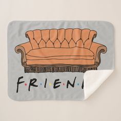 an orange couch with the word friend on it