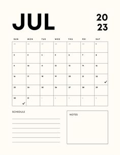 a calendar with the word july in black and white, on top of a white background