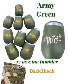 army green 12oz tumbler with camouflage camo pattern and matching back pack for sale