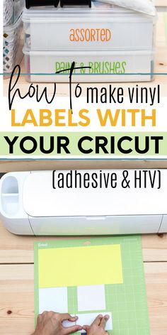 a person is making labels with their cricut adhesive and htv