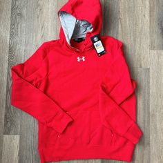 New Women’s Red Small Under Armour Hoodie Red Fleece Sweatshirt With Drawstring Hood, Red Fleece Hoodie With Double-lined Hood, Red Hooded Sweatshirt With Double-lined Hood, Red Hoodie With Adjustable Hood, University Red Sports Hoodie With Drawstring Hood, Red Fleece Hoodie Sweatshirt, Red Hooded Fleece Sweatshirt, Sporty University Red Hoodie With Drawstring, Red Hooded Sportswear Sweatshirt