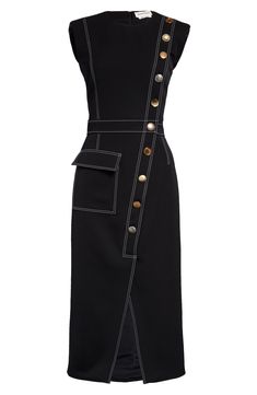 Irreverent Aesthetic, Ladylike Dress, Contrast Topstitching, Alexander Mcqueen Dresses, Modest Fashion Outfits, Denim Details, Military Inspired, Jewel Neck, 가을 패션