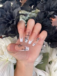 Y2k Grunge Cross Nails 🖤 soo cute and trendy I promise you'll lovee them ! <3 🌟PLEASEEE keep in mind that shorter nail lengths, means less space for the charms and designs to fit! So the placements may differ depending on lengths! 🌟  - Handmade item - Ships from Cali - Customizable  - If you would like a different shape you can send me a message for a request! *Each nail set comes with 10 nails* Nail kit includes: - 1 Nail Glue - 1 Nail Buffer - Alcohol Wipey *Please keep in mind that these are handmade and the processing time can vary with every order* *I DO NOT ACCEPT REFUNDS OR EXCHANGES* - For custom orders, please make sure to measure your nails correctly. If they do not fit that is out of my control. If you have any questions or need assistance please feel free to message me. Cross Charm Nails, Snow Globe Nails, Yin Yang Nails, Grunge Cross, Nail Lengths, Cross Nails, Grunge Nails, Y2k Nails, Nail Buffer