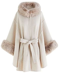 Top Seller for Boho Ivory Cream Faux Fox Fur Belted Kimono Cape Coat Swing Jacket Peacoat L/XL, New Womens Coats Jackets Fur Poncho, Belt Kimono, Led Dress, Fashion Buyer, Cape Coat, Poncho Cape, Beautiful Sweater, Fox Fur, Fur Trim