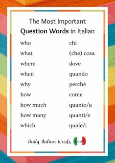 the most important question words in italian for kids and adults to use with their own language