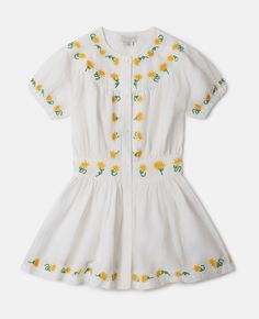 Discover Stella's White Sunflower Embroidery Dress today. Free standard shipping is available on all orders. Shop online now. Sunflower Embroidery, White Sunflower, Baby Boy Dress, Boy Outerwear, Short Denim Skirt, Knitwear Dress, Back Women, Stella Mccartney Kids, Embroidery Dress