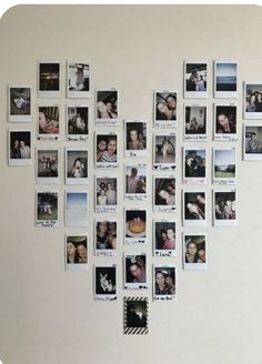 a heart shaped photo collage on a wall