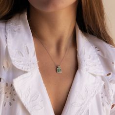 Bring good luck wherever you go in life with our Jade Necklace. The square pendant and dazzling green Jade gemstone will be the standout in your layered necklace set. For those who are graduating or starting any new life chapter, make this lucky green necklace the one to bring in happiness and health. Material: High Quality Solid 925 Sterling Silver Finish: Sterling Silver ∙ 18K Gold Featuring a ~10x10mm Jade Gemstone Pendant on an adjustable delicate chain from 16 to 18 inches Part of our Mood: Green Gemstone Necklace With Rectangular Pendant, Green Gemstone Necklace With Square Pendant, Green Emerald Necklace With Square Pendant, Green May Birthstone Rectangular Pendant Jewelry, Green Rectangular Pendant Jewelry For May Birthstone, Green Rectangular Stone Necklace For Gift, Rectangular Green Necklace For Gift, Green Rectangular Necklace For Gift, Green Gemstone Necklace With Rectangular Stone