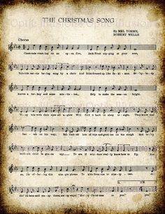 an old sheet music with the words christmas song written in black and white on it