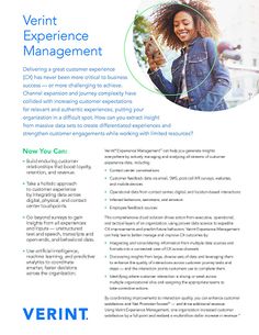 the verint experience management brochure features an image of a woman smiling