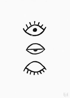 three different eyes drawn in black and white