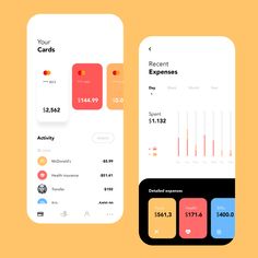 two screens showing different credit cards, one with an apple pay card and the other with money