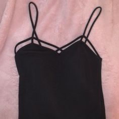 One Size, Brandy Melville, Stretchy And Super Soft Black Tank Top Black Strap Top For Spring, Black Camisole Crop Top For Spring, Casual Black Tops With Straps, Black Strap Tank Top For Spring, Black Tank Top With Straps For Spring, Black Crop Top Camisole For Spring, Black Strappy Top For Spring, Casual Party Tops With Straps, Black Spring Tank Top With Straps